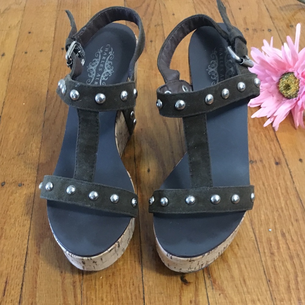 Charles Albert studded wedge sandals
